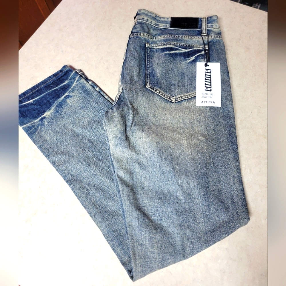 AITITIA Men's size 36 distressed Jeans-faded blue